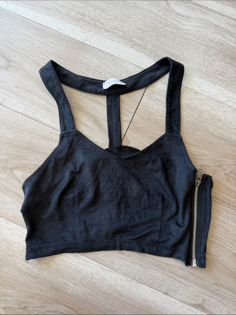 Black Racerback Crop Top with Side Zipper